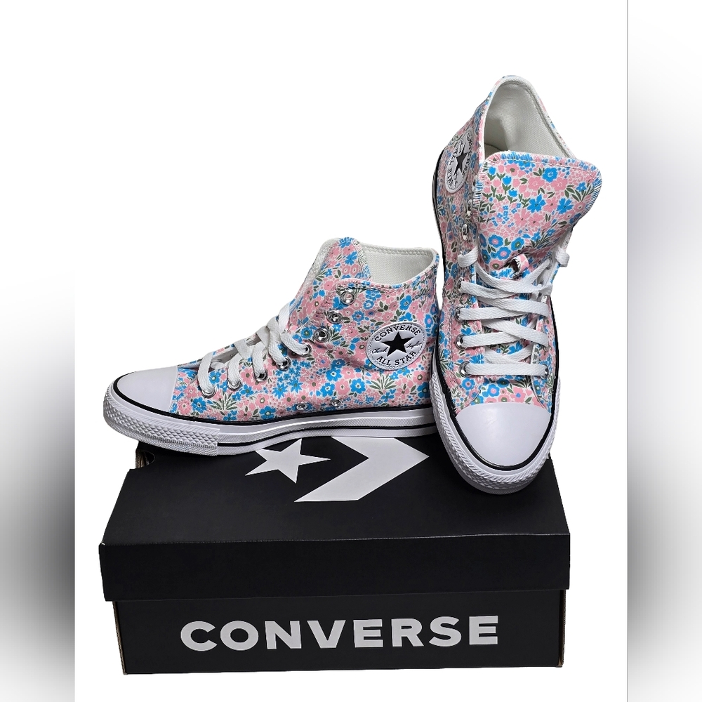 Converse High Top Sneakers Pink Blue Floral Print